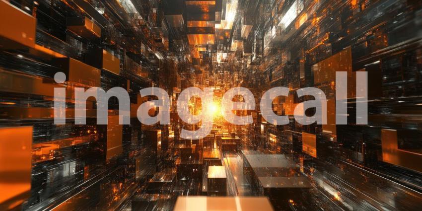 A Digital Odyssey: A journey through a mesmerizing network of glowing cubes, where technology and art converge in a dazzling display of light and form.