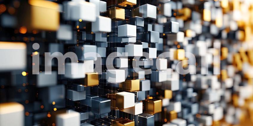 A Digital Odyssey: A journey through a mesmerizing network of glowing cubes, where technology and art converge in a dazzling display of light and form.