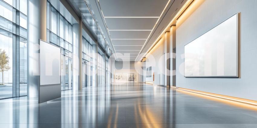 Hall of Light: A modern hallway bathed in natural light, with sleek lines and minimalist design, creates a sense of openness and tranquility.