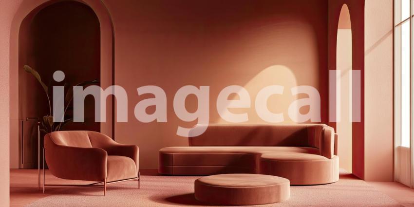 Sunlight and Terracotta: A modern living space bathed in warm sunlight, where terracotta walls and plush furnishings create a cozy and inviting atmosphere.