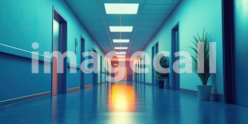 A Pathway of Elegance: A modern hallway, bathed in warm light, invites exploration with its sleek design, luxurious textures, and lush greenery.