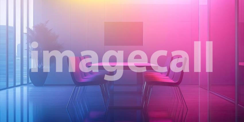 Meeting in the Spectrum: A modern meeting room bathed in a vibrant spectrum of color, inviting collaboration and creativity.