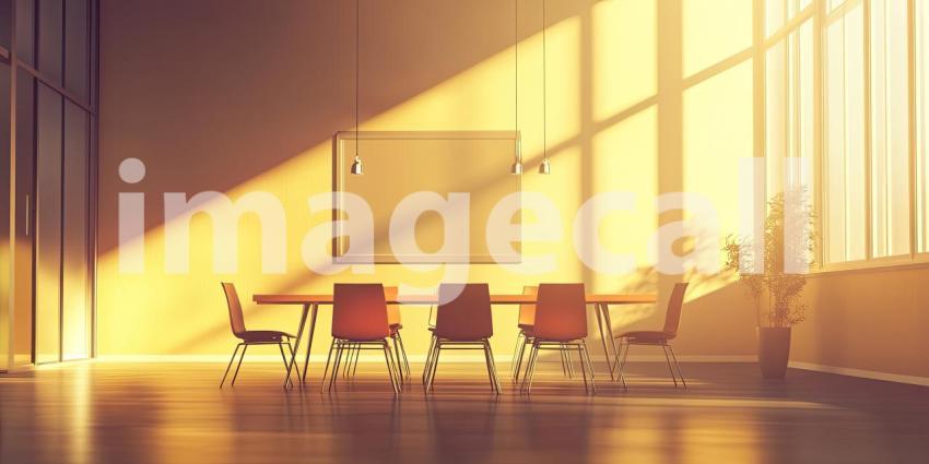 Meeting in the Spectrum: A modern meeting room bathed in a vibrant spectrum of color, inviting collaboration and creativity.