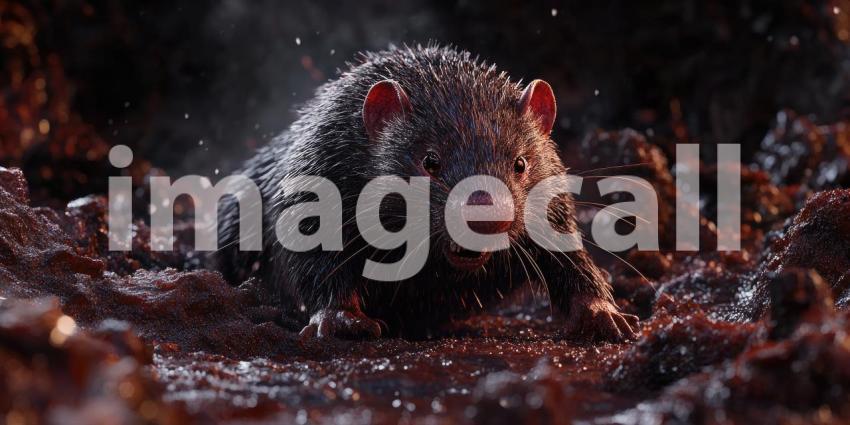 Nocturnal Prowler: A sleek, dark rodent emerges from the shadows, its eyes gleaming with predatory intent, ready to navigate the night.
