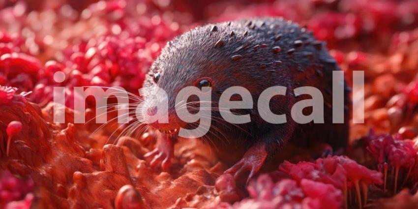 Nocturnal Prowler: A sleek, dark rodent emerges from the shadows, its eyes gleaming with predatory intent, ready to navigate the night.