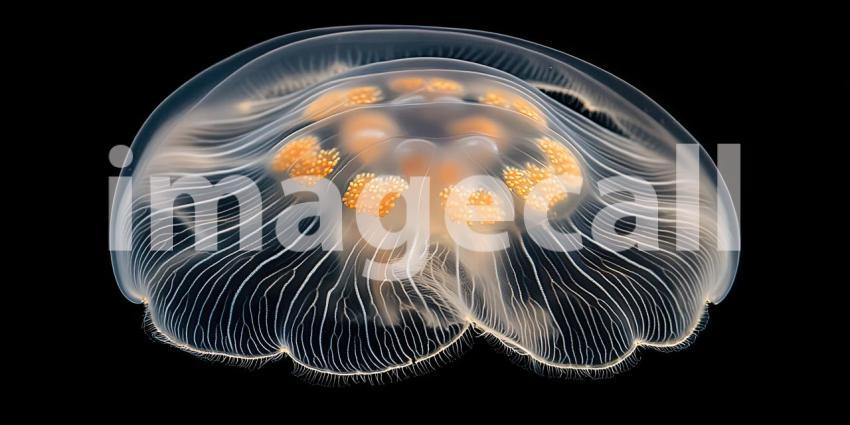 A Phantom of the Deep: A luminous jellyfish, bathed in sunlight, drifts through the ocean depths, its translucent bell and delicate tentacles creating an ethereal spectacle.