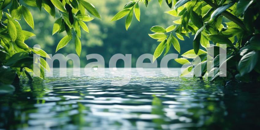 A Verdant Awakening: Raindrops dance on the surface of a tranquil stream, awakening a lush landscape to a new day, where life thrives amidst the vibrant green hues.
