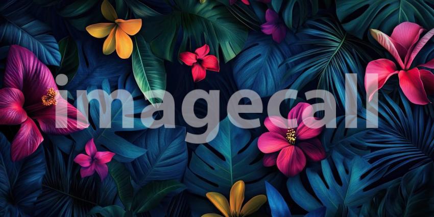 Tropical Tapestry: A vibrant collage of lush foliage and exotic blooms, where vibrant colors and intricate textures create a captivating visual feast.