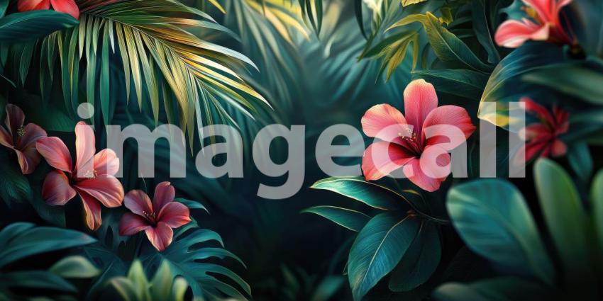 Tropical Tapestry: A vibrant collage of lush foliage and exotic blooms, where vibrant colors and intricate textures create a captivating visual feast.