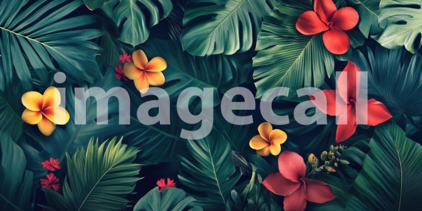 Tropical Tapestry: A vibrant collage of lush foliage and exotic blooms, where vibrant colors and intricate textures create a captivating visual feast.