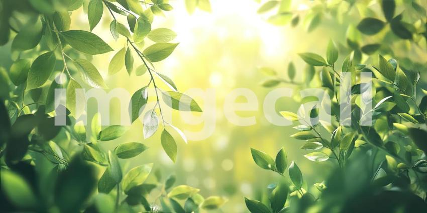 Sunlight Through the Leaves: A sunbeam filters through a vibrant canopy of green leaves, illuminating a hidden world of life and casting dappled shadows on the forest floor.