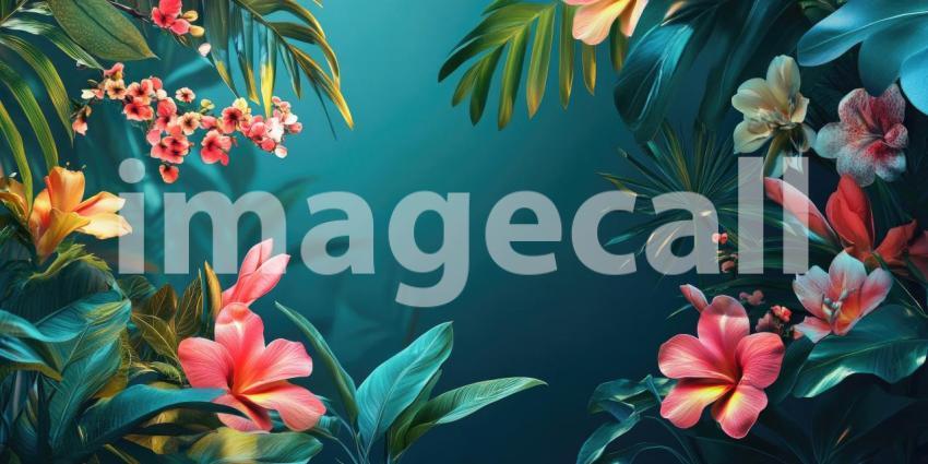 Tropical Tapestry: A vibrant collage of lush foliage and exotic blooms, where vibrant colors and intricate textures create a captivating visual feast.