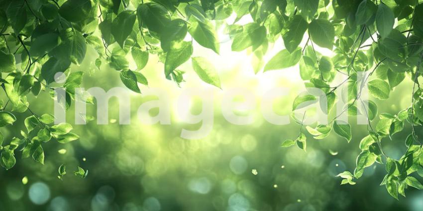 Sunlight Through the Leaves: A sunbeam filters through a vibrant canopy of green leaves, illuminating a hidden world of life and casting dappled shadows on the forest floor.