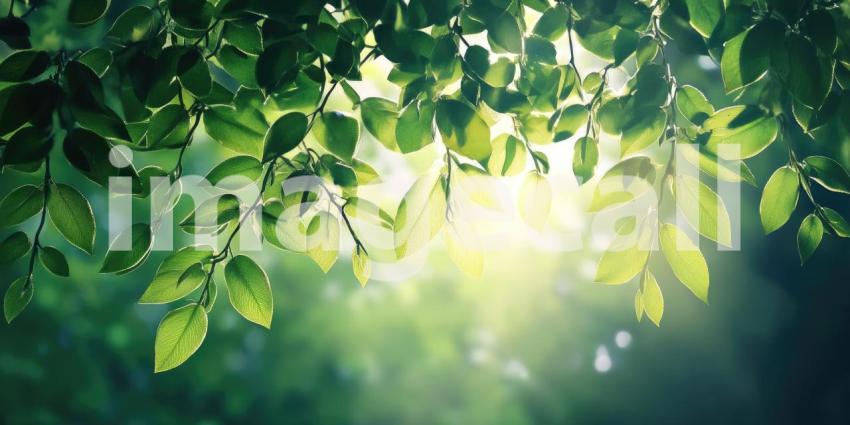 Sunlight Through the Leaves: A sunbeam filters through a vibrant canopy of green leaves, illuminating a hidden world of life and casting dappled shadows on the forest floor.