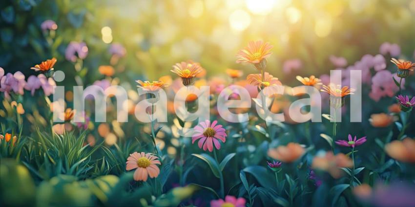 A Tapestry of Blooms: A vibrant field of flowers basks in the warm sunlight, where lilies of various hues stand tall, creating a breathtaking natural spectacle.