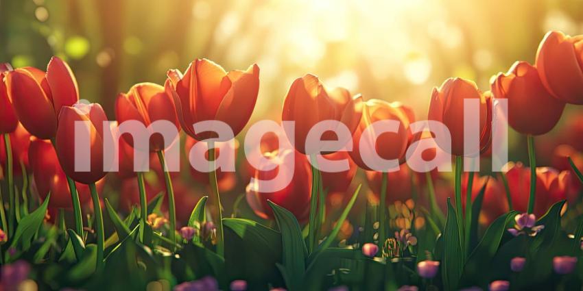 A Field of Dreams: A vibrant field of tulips, bathed in the warm glow of the setting sun, creates a breathtaking spectacle of color and natural beauty.
