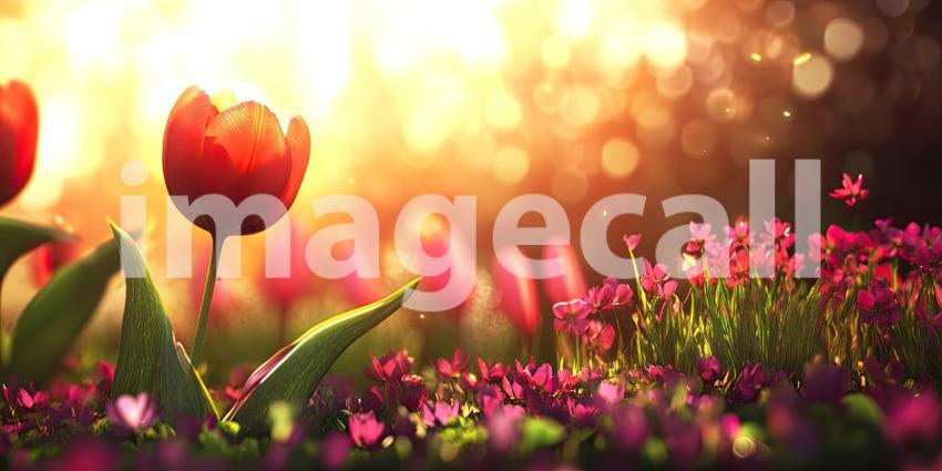 A Field of Dreams: A vibrant field of tulips, bathed in the warm glow of the setting sun, creates a breathtaking spectacle of color and natural beauty.