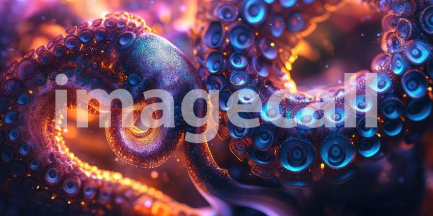 Chromatic Cephalopod: A mesmerizing octopus, bathed in a kaleidoscope of colors, mesmerizes with its iridescent skin and intelligent gaze.