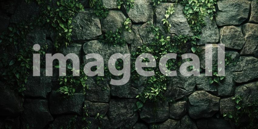 Stone and Vine: A tapestry of weathered stones, interwoven with vibrant greenery, creating a harmonious blend of natural textures and colors.