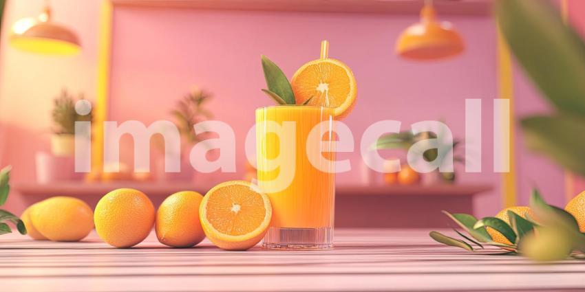 Sunshine in a Glass: A tall glass of freshly squeezed orange juice, brimming with vitamin C and sunshine, beckons from a rustic wooden table.