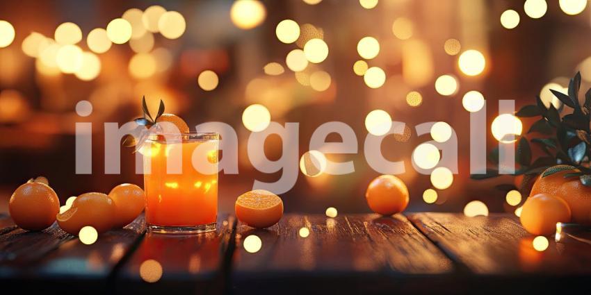 Sunshine in a Glass: A tall glass of freshly squeezed orange juice, brimming with vitamin C and sunshine, beckons from a rustic wooden table.