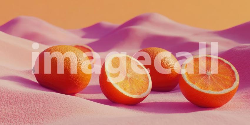 A vibrant scene of juicy oranges bathed in warm sunlight, reflecting on a shimmering surface, creating a sense of summery bliss.