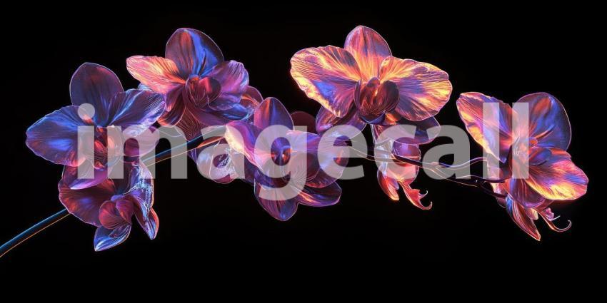 Ethereal Bloom: A pair of luminous flowers, bathed in a warm glow, shimmer with an otherworldly radiance, their petals catching the light like precious jewels.