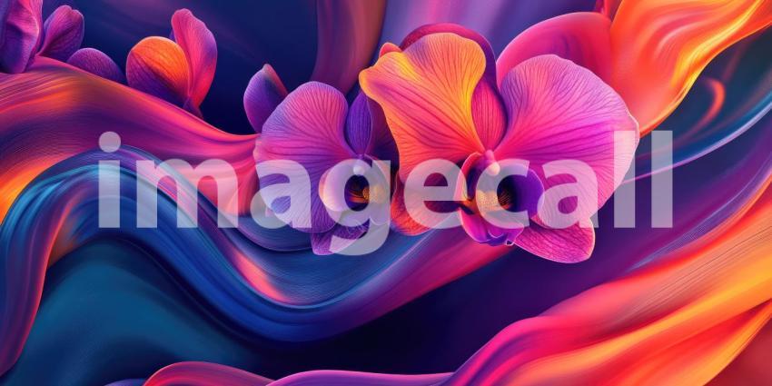 Ethereal Bloom: A pair of luminous flowers, bathed in a warm glow, shimmer with an otherworldly radiance, their petals catching the light like precious jewels.