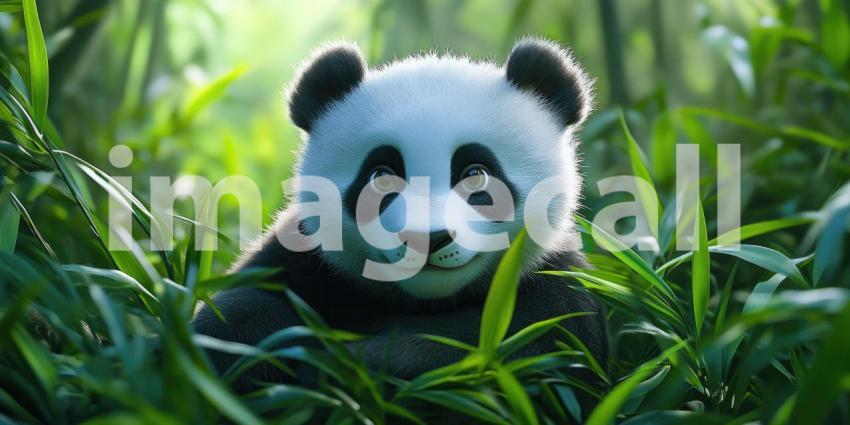 Bamboo Bandit: A mischievous panda cub peeks through the lush greenery, its adorable face captivating hearts and stealing every scene.