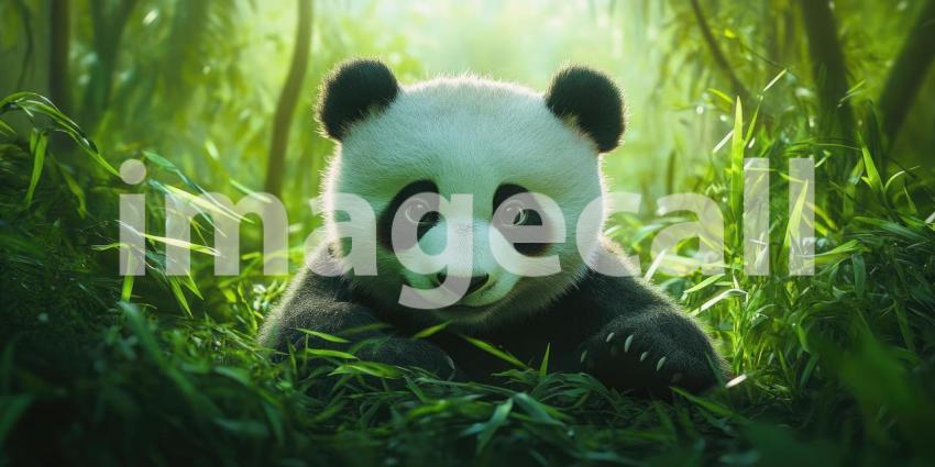 Bamboo Bandit: A mischievous panda cub peeks through the lush greenery, its adorable face captivating hearts and stealing every scene.