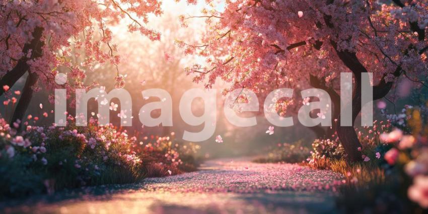 A Prelude to Spring: Delicate pink blossoms burst forth, heralding the arrival of warmer days, as the sun casts a warm glow on the budding branches.