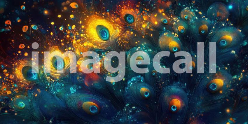 A peacock, resplendent in iridescent plumage, displays a breathtaking array of colors, creating a dazzling spectacle against a backdrop of vibrant lights.