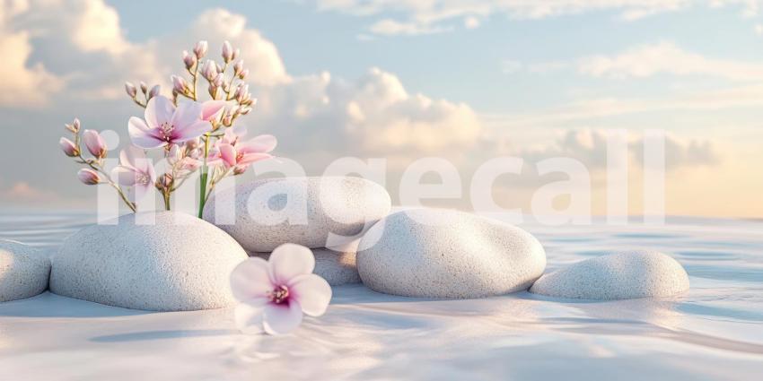 Sunset Stones: Smooth pebbles bask in the warm glow of the setting sun, casting long shadows along a tranquil shoreline, where autumn leaves have settled like fallen stars.