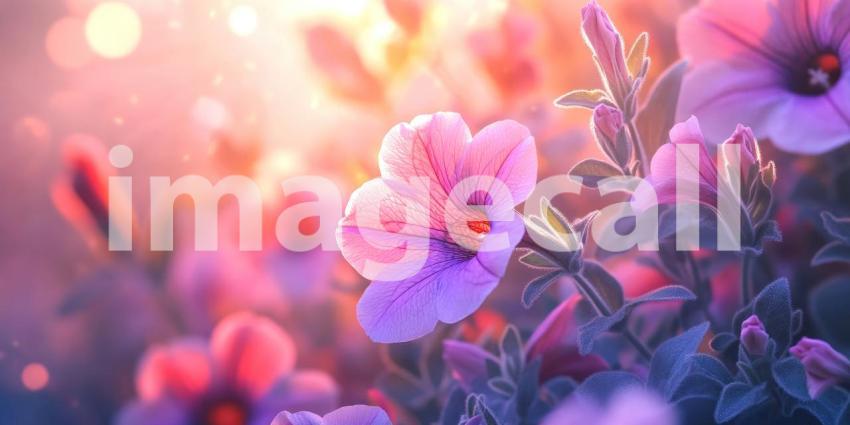 Dew-Kissed Dream: A cluster of vibrant pink flowers, glistening with morning dew, emerges from a sea of emerald green, creating a scene of ethereal beauty.