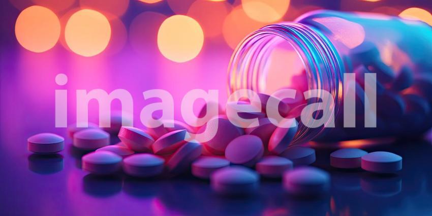 A Prescription for Trouble: A spilled bottle of pills casts a menacing glow, highlighting the dangers of prescription drug abuse.