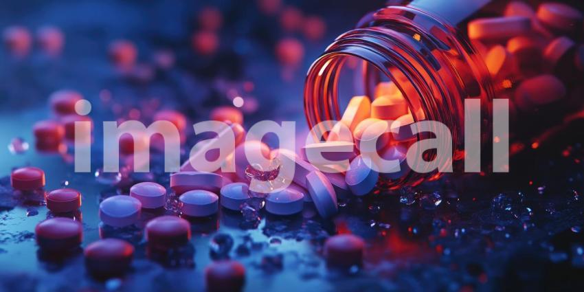 A Prescription for Trouble: A spilled bottle of pills casts a menacing glow, highlighting the dangers of prescription drug abuse.