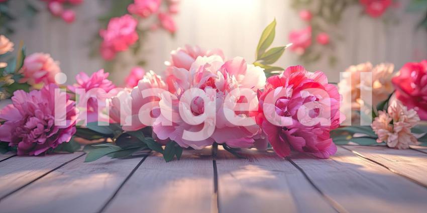 A Tapestry of Blooms: A symphony of vibrant colors and luxurious textures as a profusion of peonies in hues of pink, purple, and blue create a breathtaking floral masterpiece.