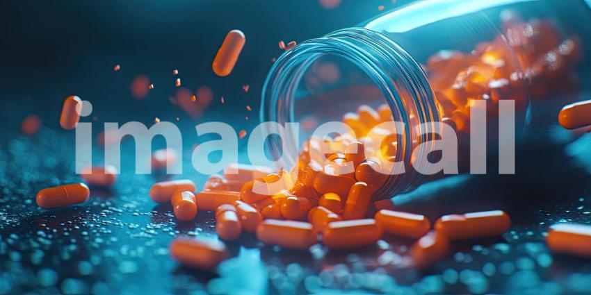 A Prescription for Trouble: A spilled bottle of pills casts a menacing glow, highlighting the dangers of prescription drug abuse.