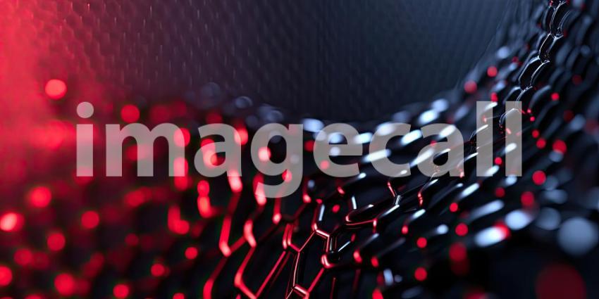 Abstract Geometric Background with Interlocking Black Hexagons and Red Glowing Lights for Technology, Sci-Fi, and Modern Design Concepts