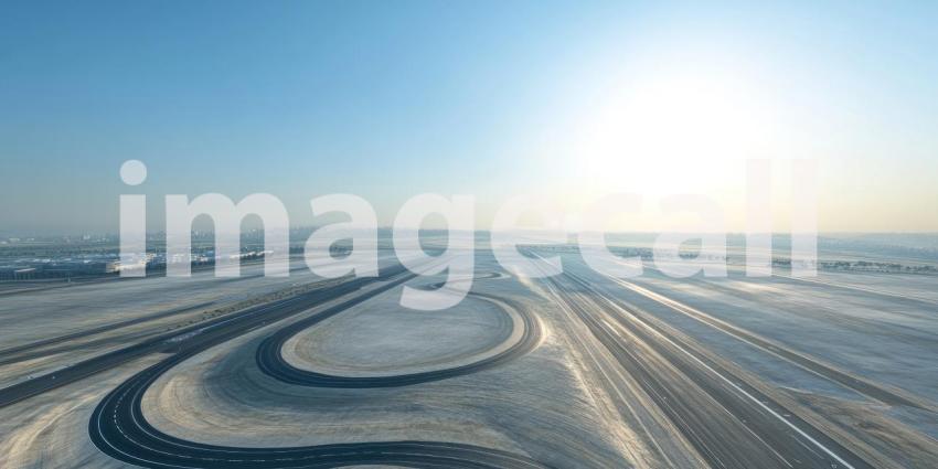 Elevated Highway Curves Over Water at Sunset, Modern Infrastructure and Scenic Ocean View