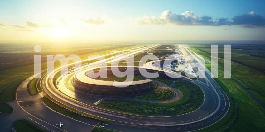 Elevated Highway Curves Over Water at Sunset, Modern Infrastructure and Scenic Ocean View