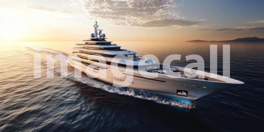 Luxury Yachts Anchored in a Tropical Bay, Sunlit Paradise with Mountains and Palm Trees