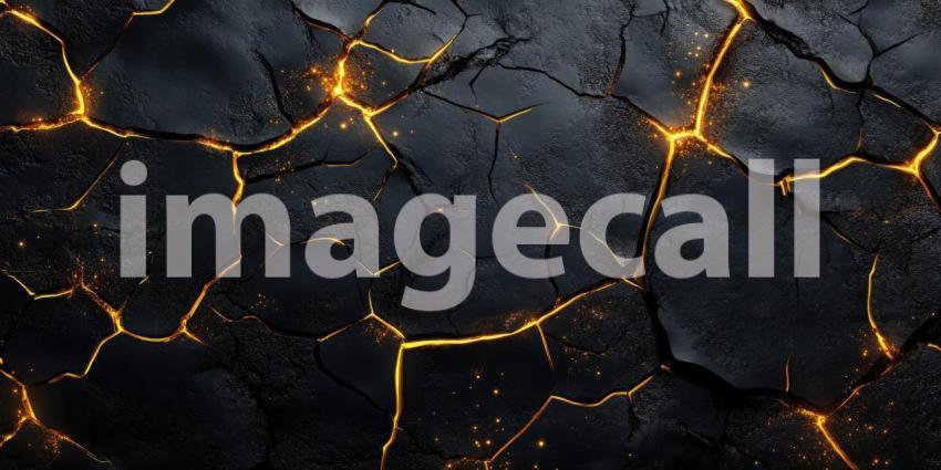 Abstract Lava Texture with Cracked Black Surface and Glowing Orange Fissures for Geological, Volcanic, and Dramatic Backgrounds