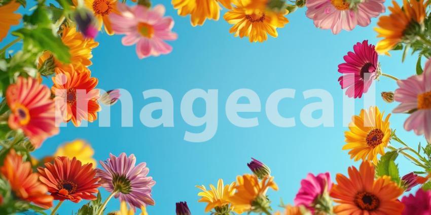 Wildflower Meadow Under Blue Sky, Colorful Blossoms, Poppies and Buttercups, Natural Beauty, Sunny Day, Floral Landscape, Springtime Scene, Outdoor Delight