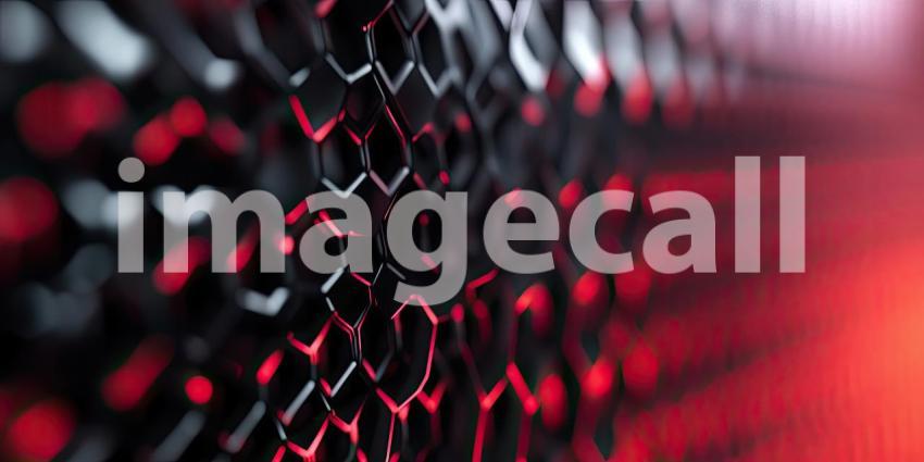 Abstract Geometric Background with Interlocking Black Hexagons and Red Glowing Lights for Technology, Sci-Fi, and Modern Design Concepts