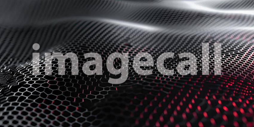 Abstract Geometric Background with Interlocking Black Hexagons and Red Glowing Lights for Technology, Sci-Fi, and Modern Design Concepts