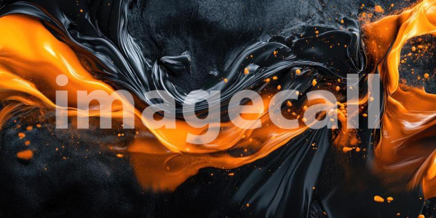 Abstract Fluid Art with Swirling Waves of Orange and Black, Creating a Dynamic and Molten Texture for Modern, Artistic, and Creative Designs