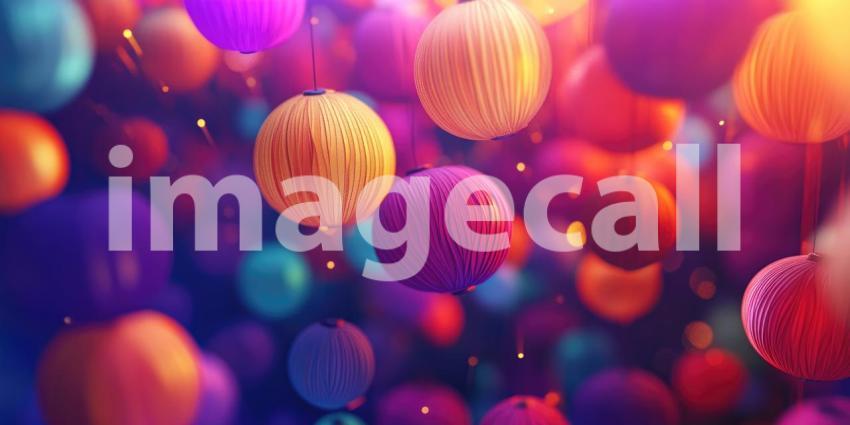 Colorful Chinese Lanterns Glow, Paper Lanterns at Night, Festive Lighting, Warm Light, Cultural Decor, Hanging Lanterns, Celebration Atmosphere, Soft Illumination