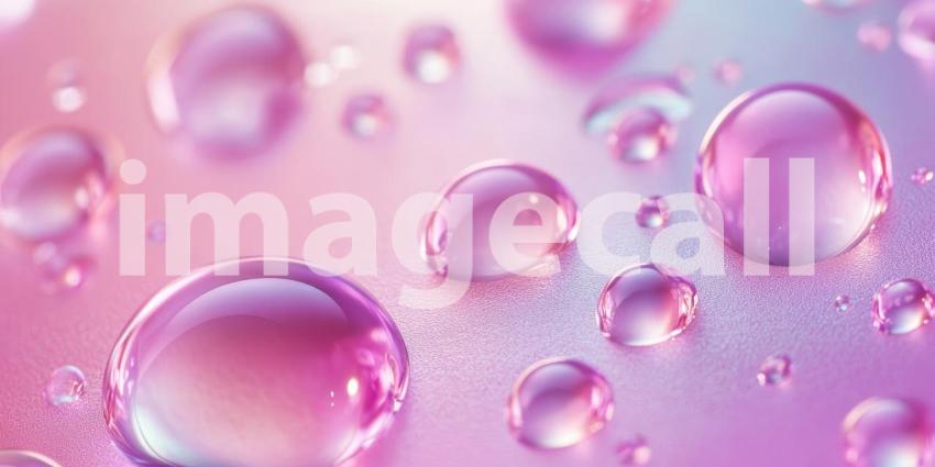 Close-up of Water Droplets on a Pink and Purple Gradient Surface