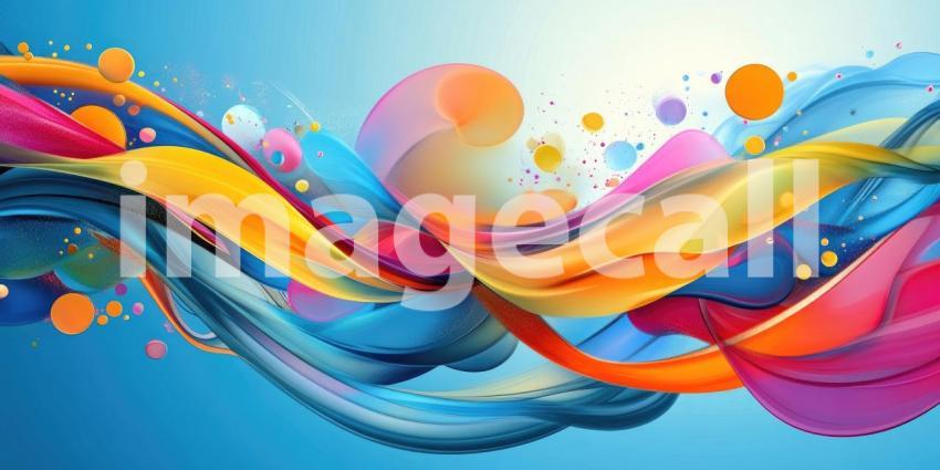 Abstract Art with Vibrant Circles and Shapes in Blue, Orange, Pink, and White Colors